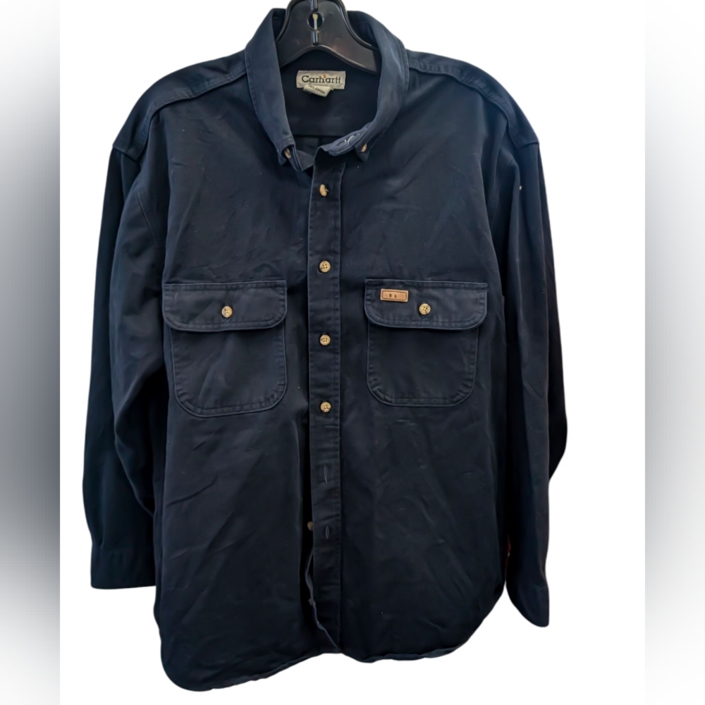Carhartt Navy Blue 100% Cotton Button-Up Shirt